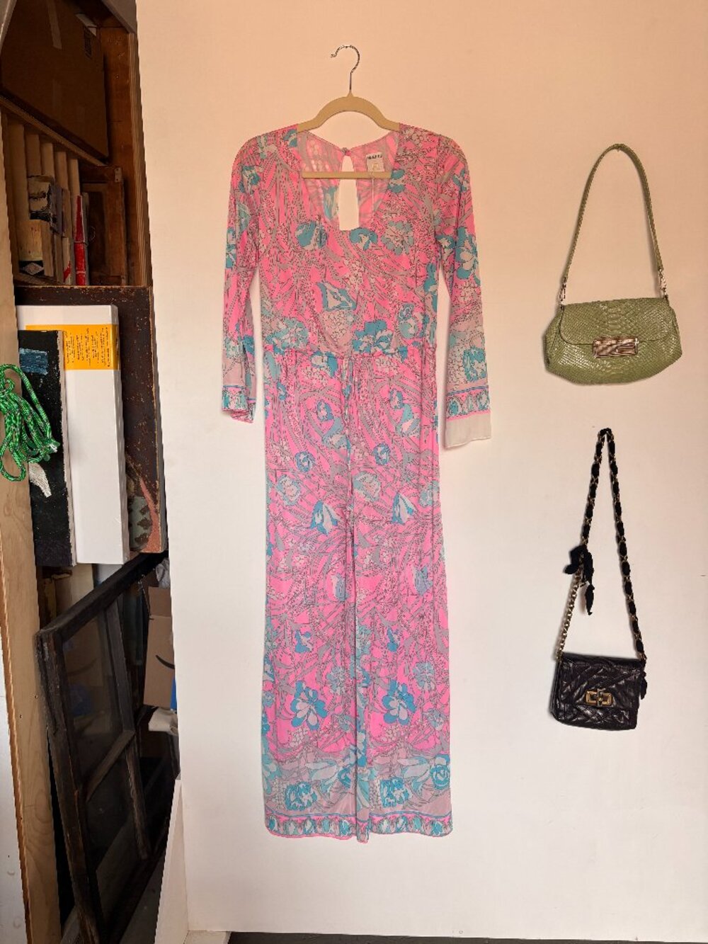60s Vintage Emilio Pucci FormFit Rogers Wide Leg Jumpsuit, Pink/Blue/White, Sz 6